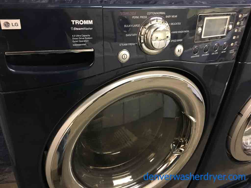 Beautiful Blue LG TROMM Front-Load Laundry Set on Pedestals, Electric, Steam & Sanitary, High-End!