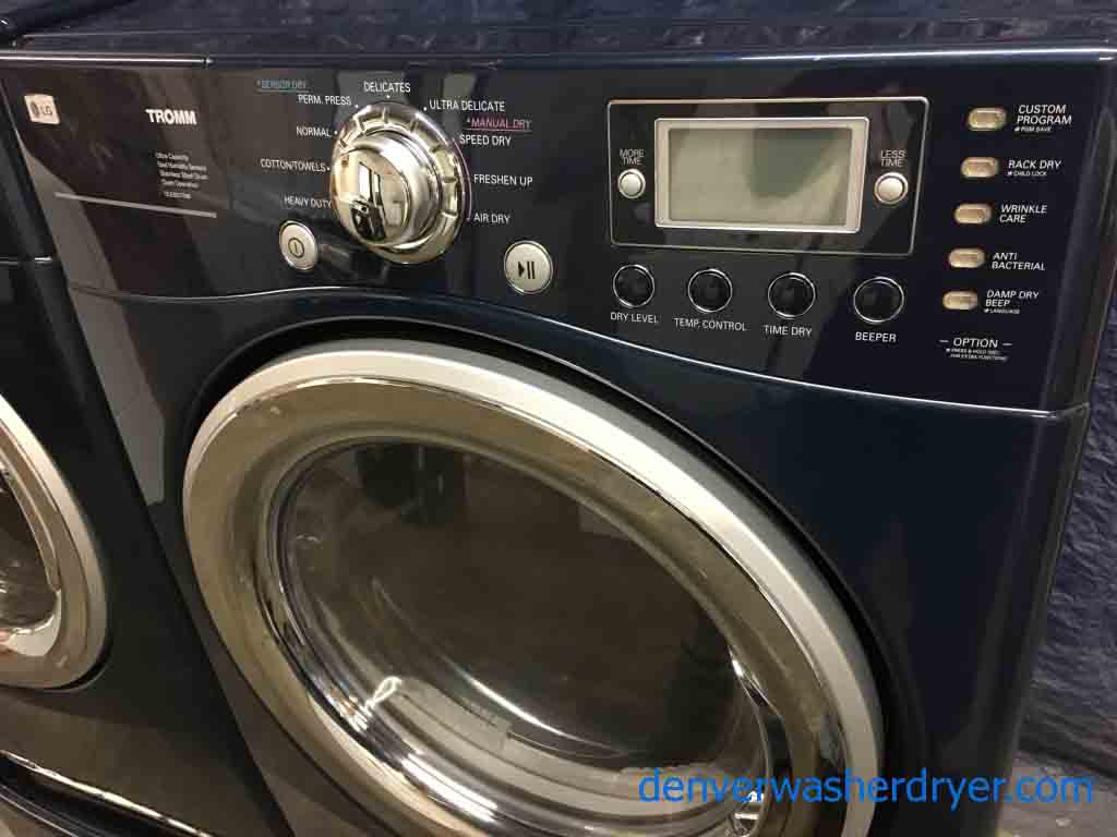 Beautiful Blue LG TROMM Front-Load Laundry Set on Pedestals, Electric, Steam & Sanitary, High-End!