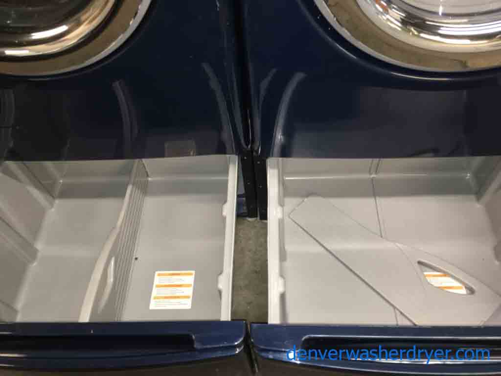 Beautiful Blue LG TROMM Front-Load Laundry Set on Pedestals, Electric, Steam & Sanitary, High-End!