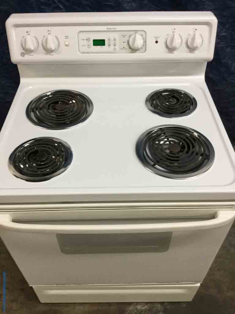 30″ Coil-Top Stove, White, GE, Electric, Self-Cleaning, 1-Year Warranty!
