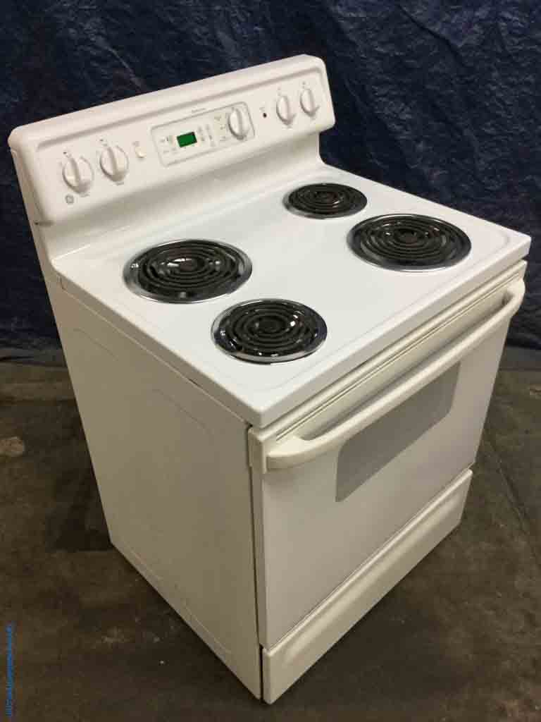 30″ Coil-Top Stove, White, GE, Electric, Self-Cleaning, 1-Year Warranty!