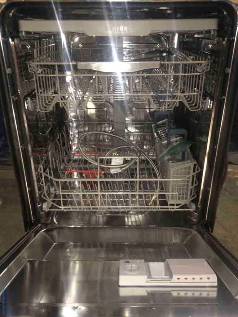 Shiny Samsung Three-Rack Stainless Dishwasher with StormWash!–Fantastic Samsung Glass-Top Convection Double Oven!-New Samsung 30.5 Cu Ft. 4-Door Refrigerator with Sparkling Water Dispenser! Stainless Samsung Microwave