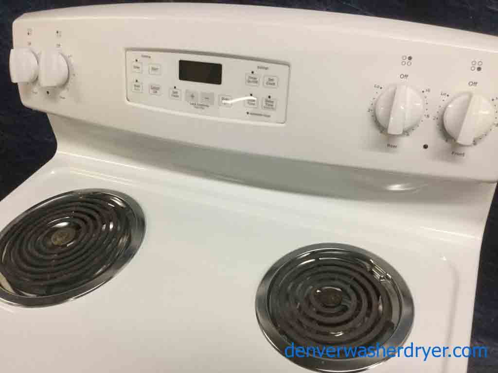 White Coil-Top Electric Stove, GE, Clean and Hot, 1-Year Warranty