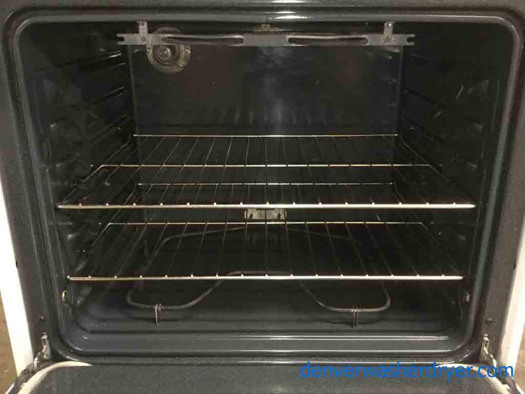 Smooth-Top Electric Range, White, 30″ Freestanding, GE, 1-Year Warranty