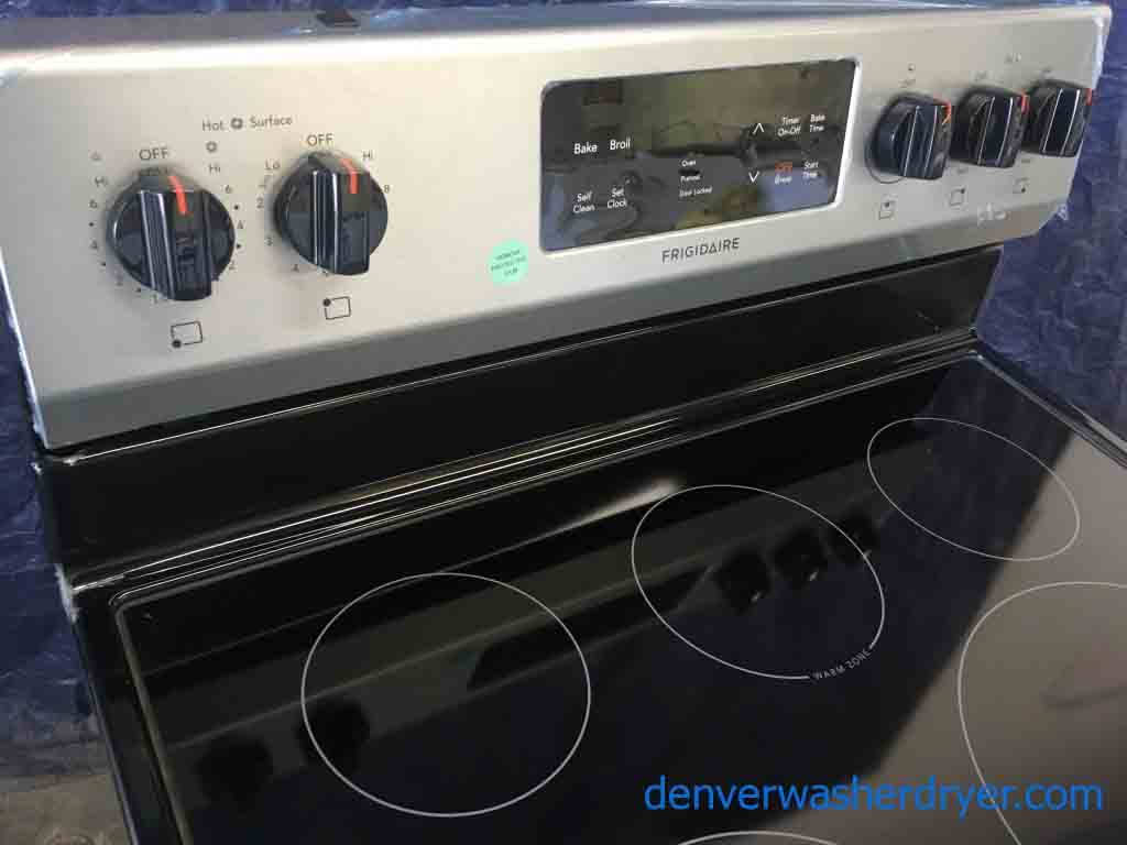 New Frigidaire! Stainless 30″ Freestanding Range, Glass-Top, Convection Oven