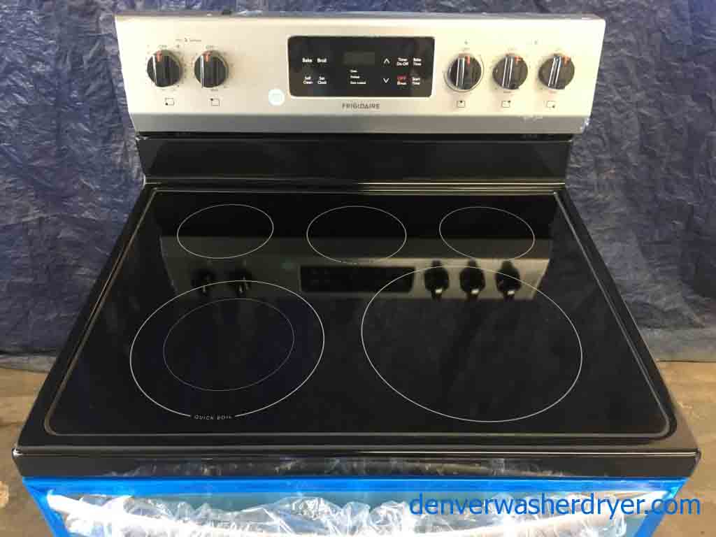 New Frigidaire! Stainless 30″ Freestanding Range, Glass-Top, Convection Oven