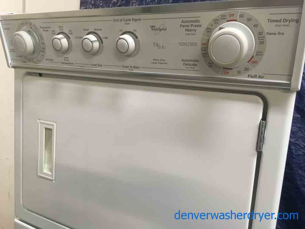 Stacked 27″ Whirlpool Laundry Center, Super Capacity, Heavy-Duty, Direct-Drive, Quality Refurbished!