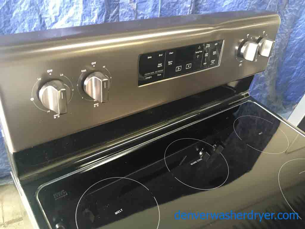 Brand-New (Dent) Whirlpool – 5.3 Cu. Ft. Self-Cleaning, Freestanding, Electric Range, Black Stainless Steel, and 1-Year Warranty