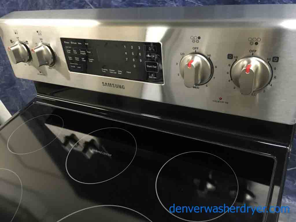 5-Burner Glass-Top, Convection Oven, Used Stainless Range, Samsung 30″ Freestanding, Electric, 1-Year Warranty!