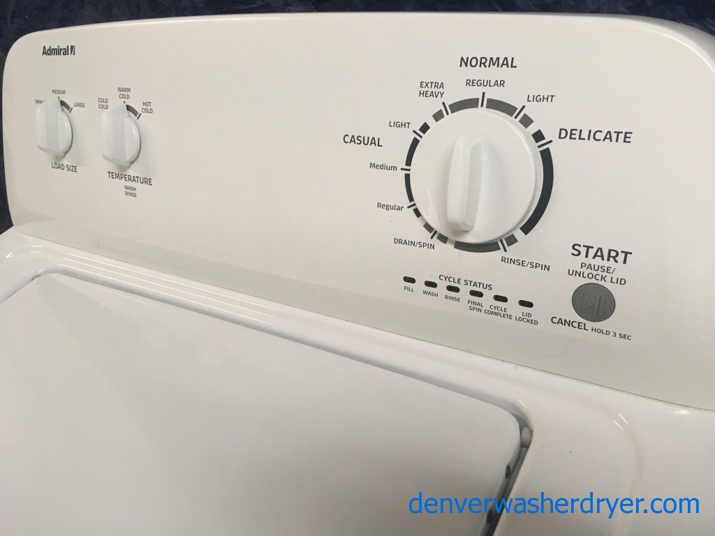 Full-Sized Admiral Washing Machine, Agitator, Clean and Good Working, 1-Year Warranty