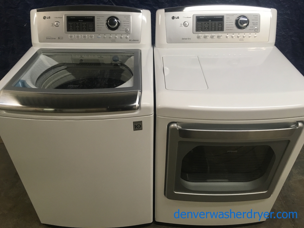 LG Wave Force Series Washer (5.0 cu. ft.), with True Steam Dryer (7.3 cu. ft.) Set, 1-Year Warranty