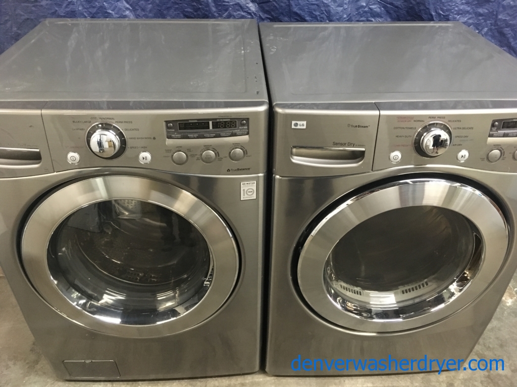 Spectacular Silver LG Front-Load Set on Pedestals, Direct-Drive, Sanitary Cycle