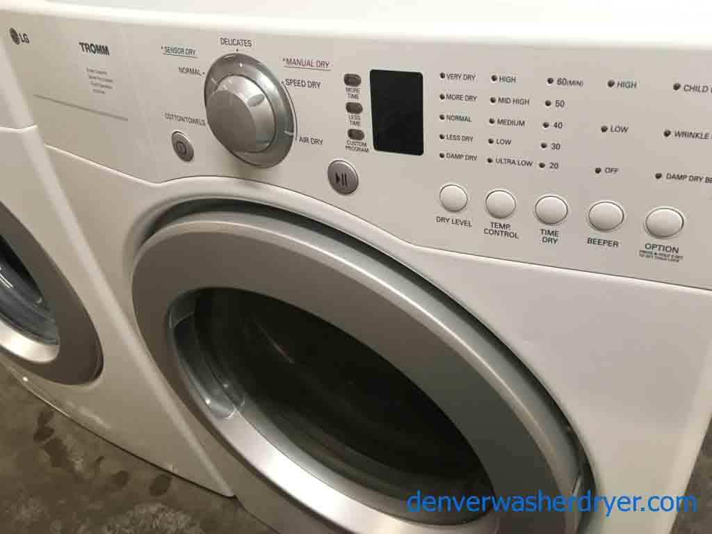 LG Tromm, White, Front-Loader, and Stackable Washer & Dryer Set, 1-Year Warranty