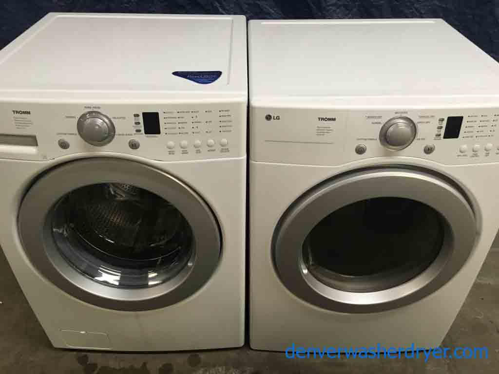 LG Tromm, White, Front-Loader, and Stackable Washer & Dryer Set, 1-Year Warranty