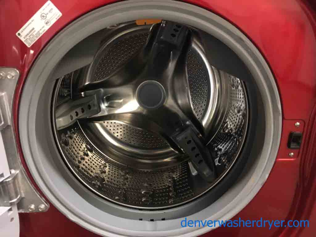 LG 27″ Front-Loading, Steam Washer, Colored in Cherry Red, 1-Year Warranty