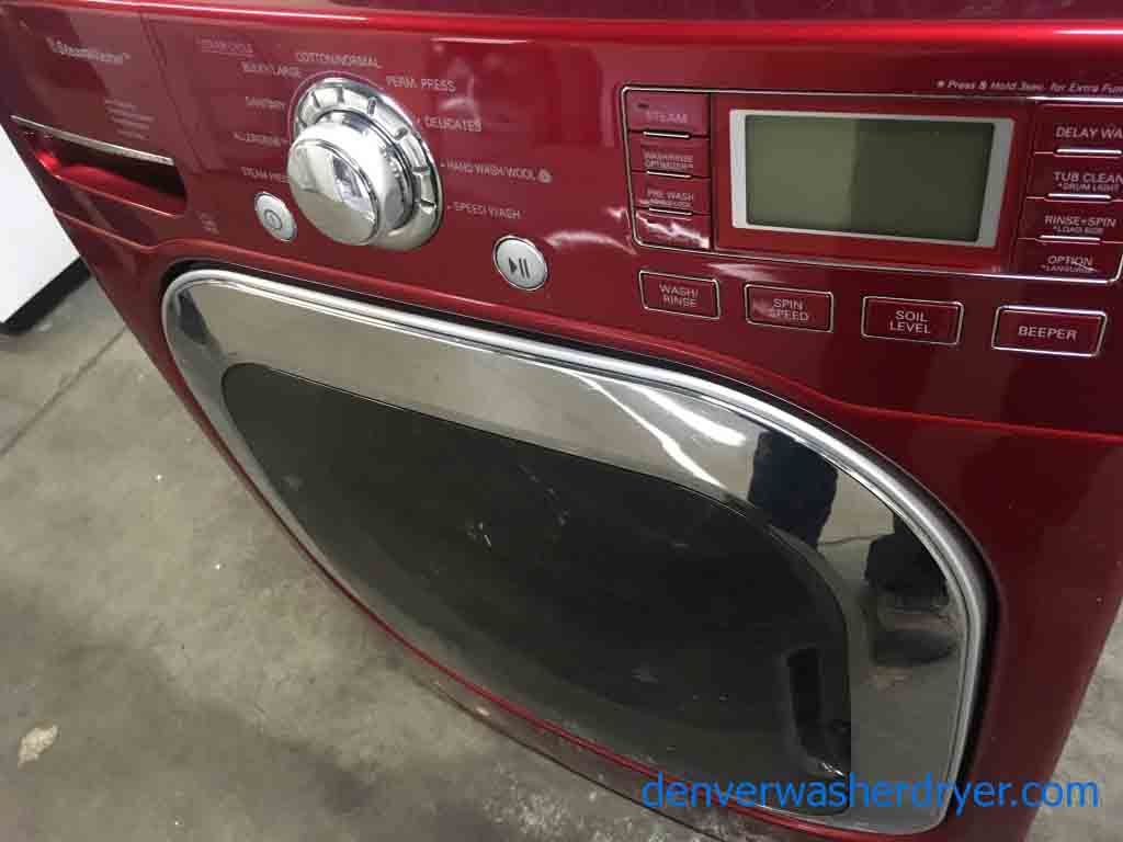 LG 27″ Front-Loading, Steam Washer, Colored in Cherry Red, 1-Year Warranty