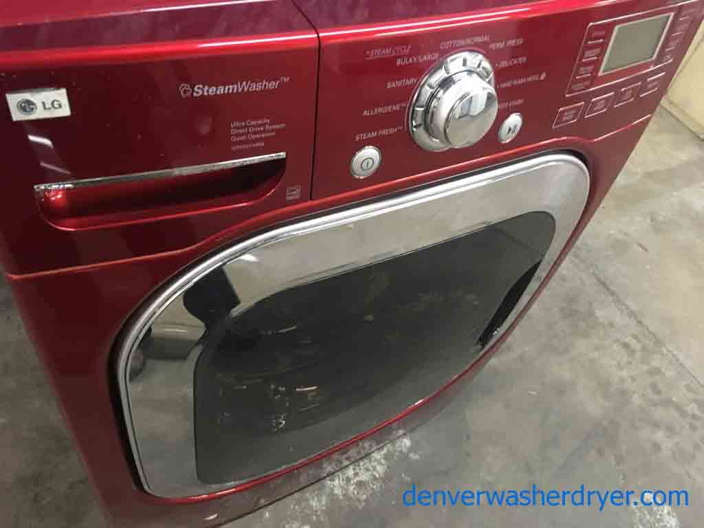 LG 27″ Front-Loading, Steam Washer, Colored in Cherry Red, 1-Year Warranty