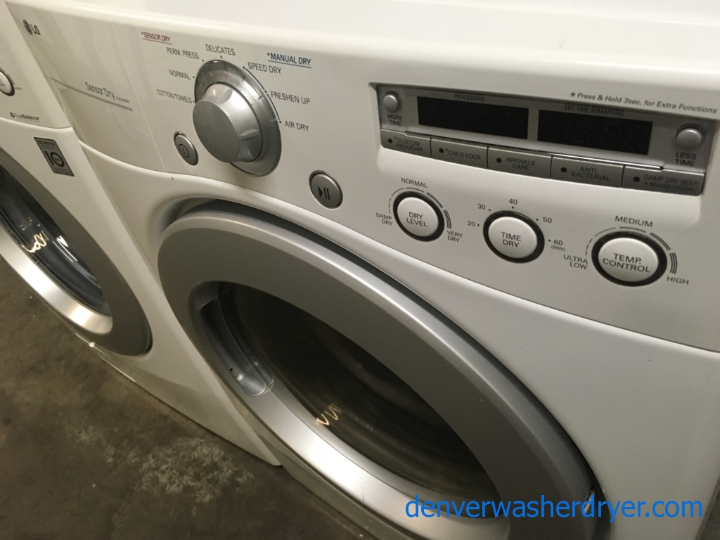 27″ LG Front-Load Washer, w/ Direct-Drive & Electric Dryer w/ Sensor Dry Set, 1-Year Warranty
