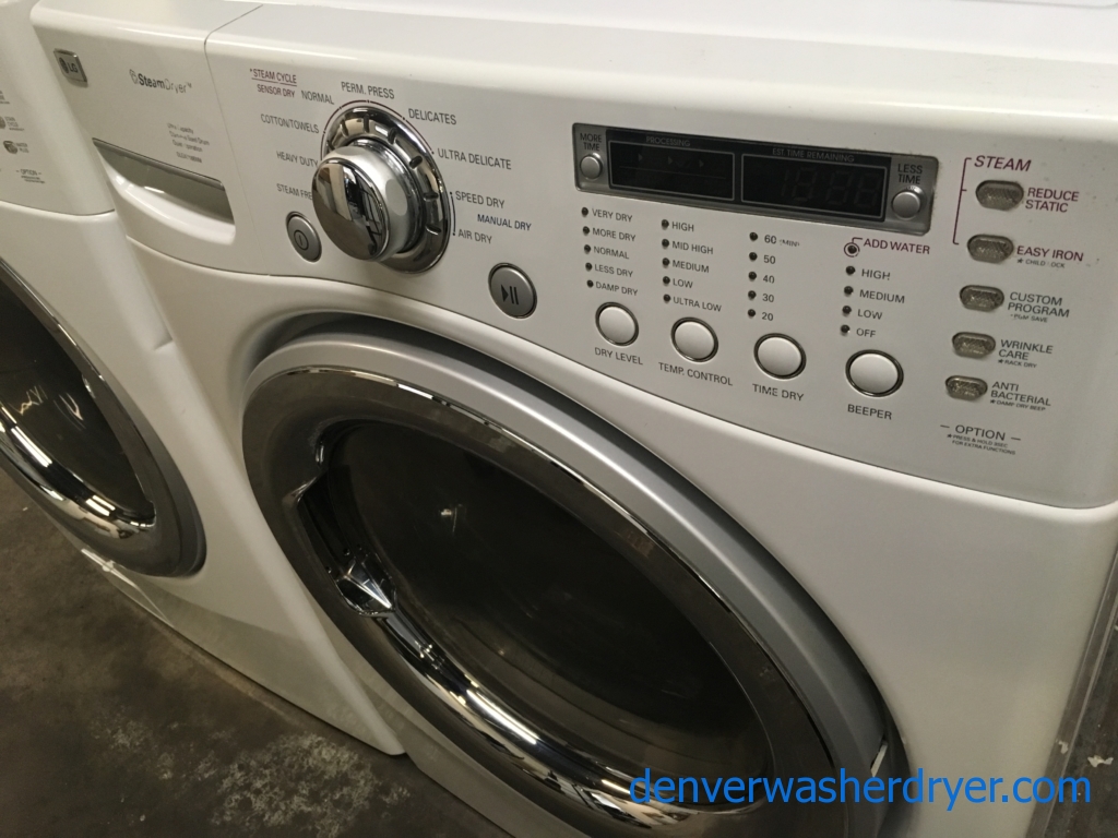 LG 27″ Front-Load Direct-Drive Washer w/Steam, and Gas w/Steam Dryer Set, 1-Year Warranty