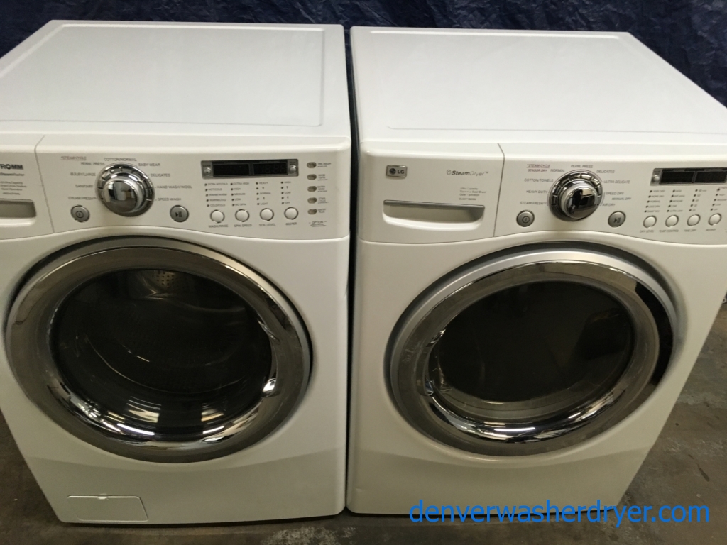 LG 27″ Front-Load Direct-Drive Washer w/Steam, and Gas w/Steam Dryer Set, 1-Year Warranty