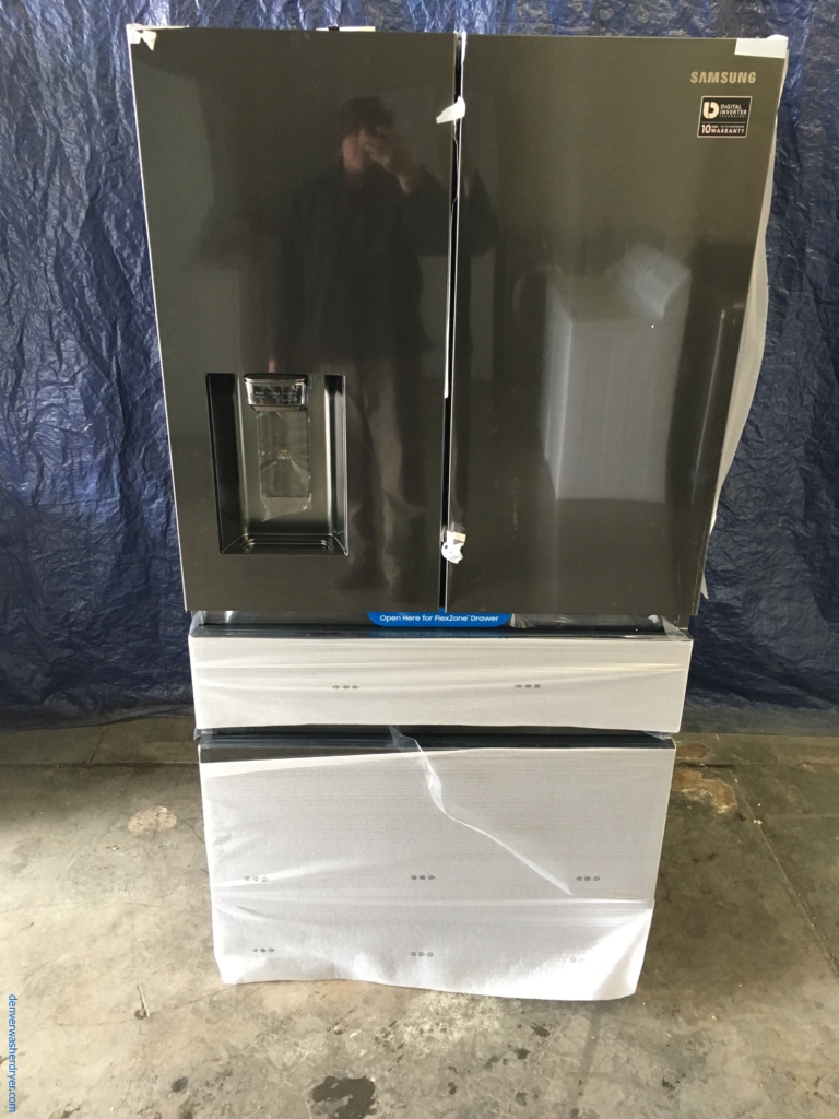New Samsung 36″ Counter Depth 4-Door & French Door Refrigerator in Black Stainless (23 Cu. Ft. ), 5-Year Warranty