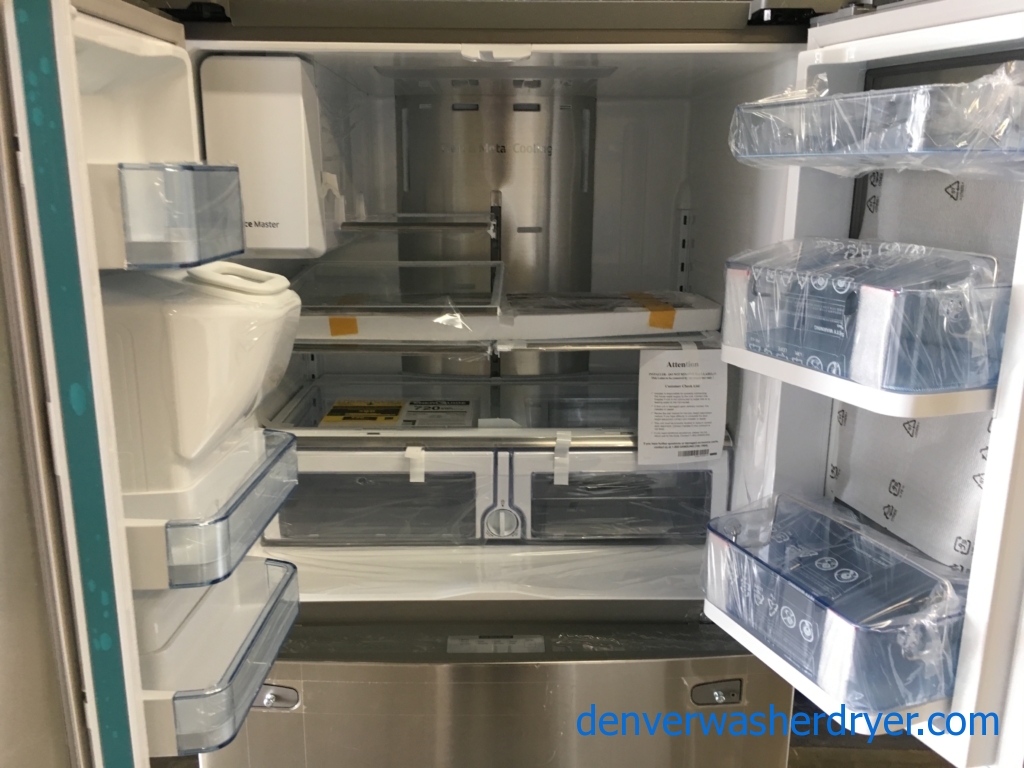 New Samsung Stainless 36″ 4-Door French Door Refrigerator (28 Cu. Ft. ), 1-Year Warranty