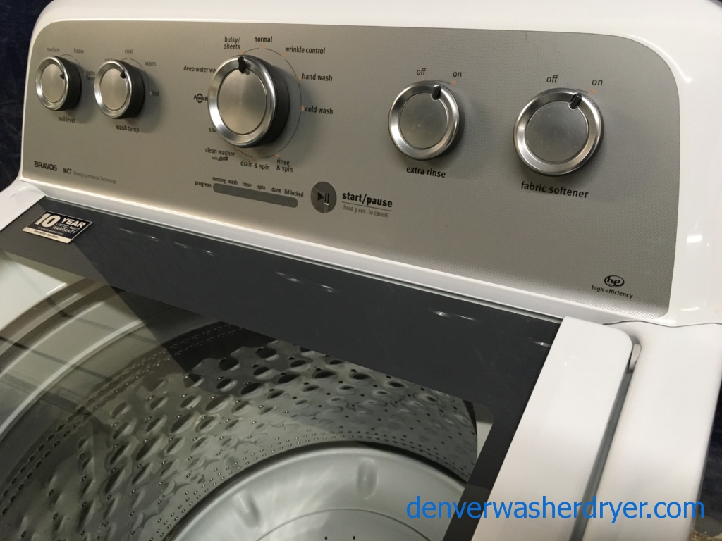 27″ HE Maytag Bravo (4.3 cu. ft.) Washer & Newer Maytag (7.0 cu. ft.) Electric Dryer w/Sensor-Dry, 1-Year Warranty