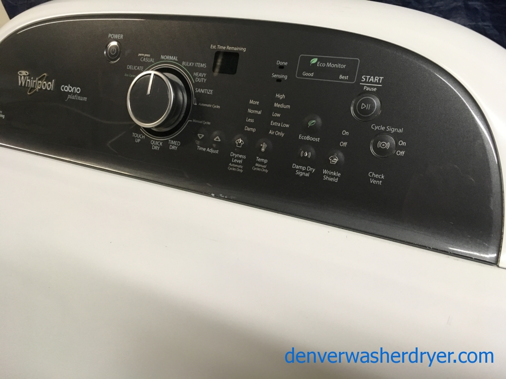 Over-Sized HE Whirlpool Cabrio Platinum (220v) Dryer, 1-Year Warranty
