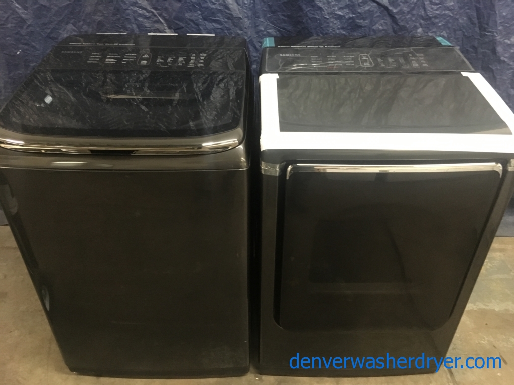 BRAND-NEW HE Samsung Direct-Drive with Steam Washer & Electric with Steam Dryer Set, Black Stainless, 1-Year Warranty