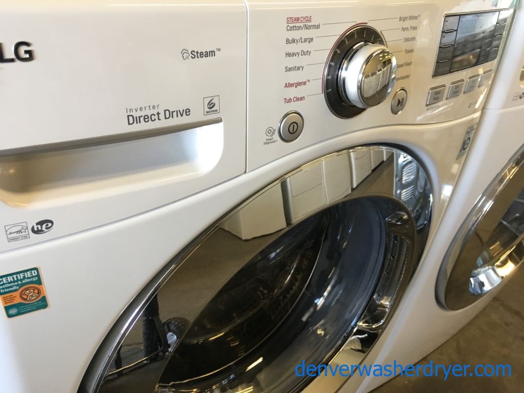 BRAND-NEW LG 27″ Stackable Front-Load Steam Washer & Electric with Steam Dryer Set, 1-Year Warranty