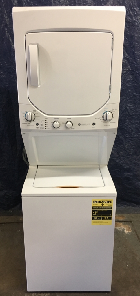BRAND-NEW 24″ GE SpaceMaker (2.0 Cu. Ft.) Electric Stacked Laundry Unit 220v, 1-Year Warranty