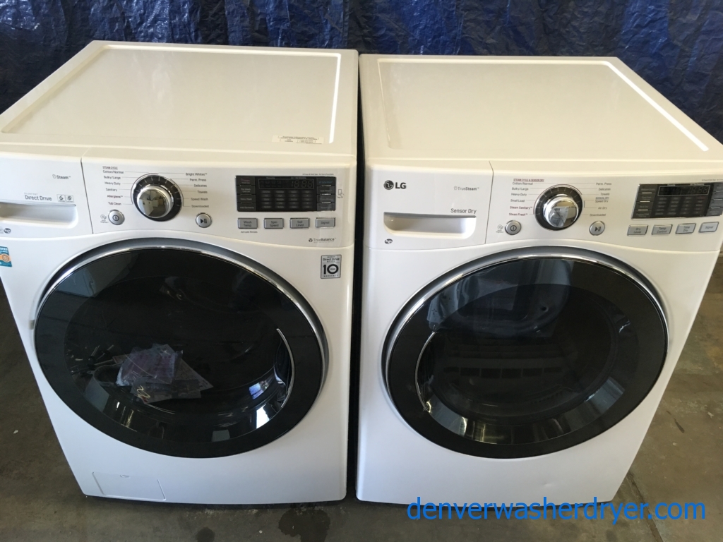 BRAND-NEW LG 27″ Stackable Front-Load Steam Washer & Electric with Steam Dryer Set, 1-Year Warranty