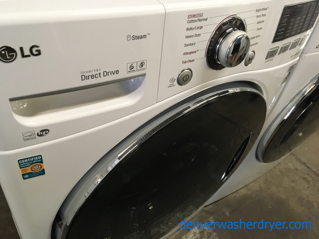 BRAND-NEW 27″ LG HE Front-Load Steam Washer & *GAS* Dryer with Steam, 1-Year Warranty