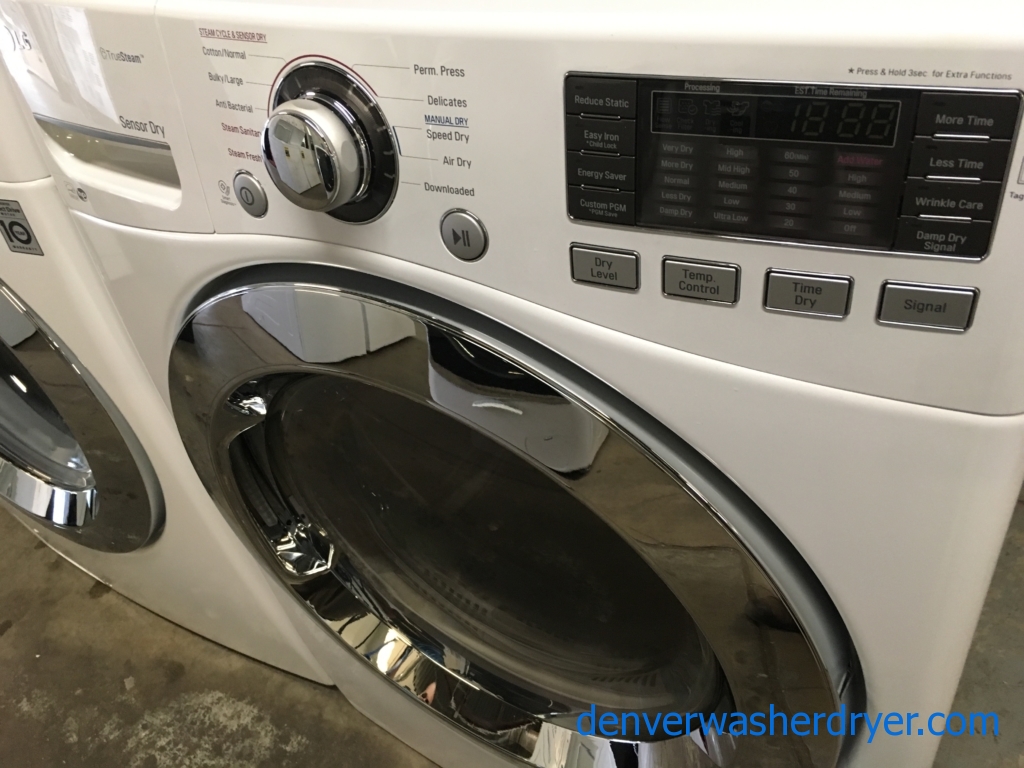 BRAND-NEW HE 27″ LG Stackable Front-Load Steam Washer & *GAS* w/Steam Dryer Set w/Pedestals, 1-Year Warranty