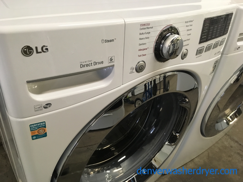 BRAND-NEW HE 27″ LG Stackable Front-Load Steam Washer & *GAS* w/Steam Dryer Set w/Pedestals, 1-Year Warranty