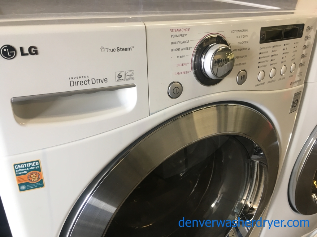 *Used* LG 27″ Stackable Front-Load HE Steam Washer & Electric Steam Dryer Set, 1-Year Warranty