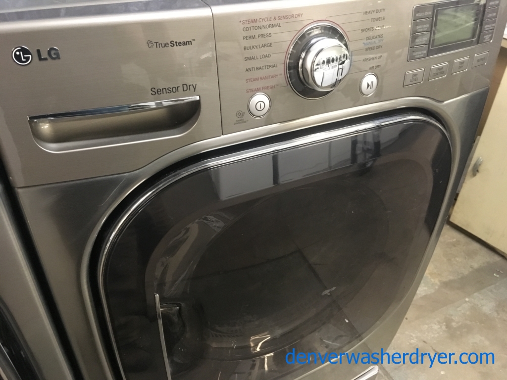 Quality Refurbished 27″ LG Front-Load Stackable HE Direct-Drive Steam Washer & Electric 220v Steam Dryer Set, 1-Year Warranty