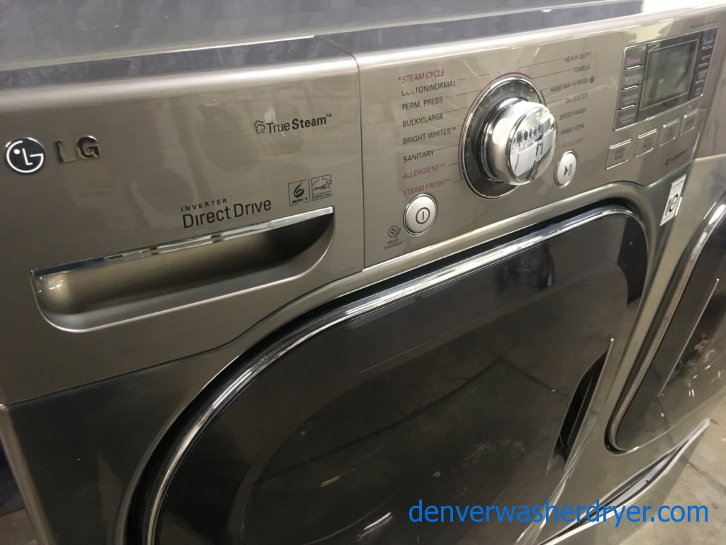 Quality Refurbished 27″ LG Front-Load Stackable HE Direct-Drive Steam Washer & Electric 220v Steam Dryer Set, 1-Year Warranty