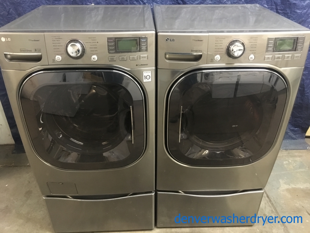 Quality Refurbished 27″ LG Front-Load Stackable HE Direct-Drive Steam Washer & Electric 220v Steam Dryer Set, 1-Year Warranty