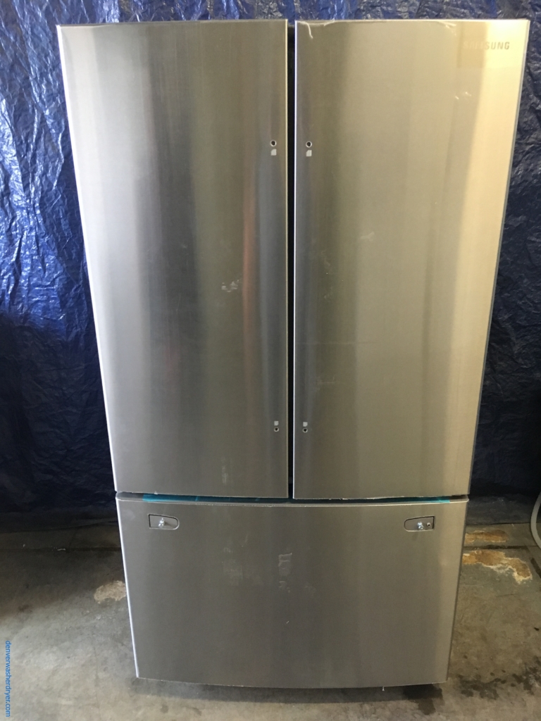 BRAND-NEW 36″ Samsung (25.5 Cu. Ft.) Stainless-Steel French Door Refrigerator w/Internal Water Dispenser, 1-Year Warranty