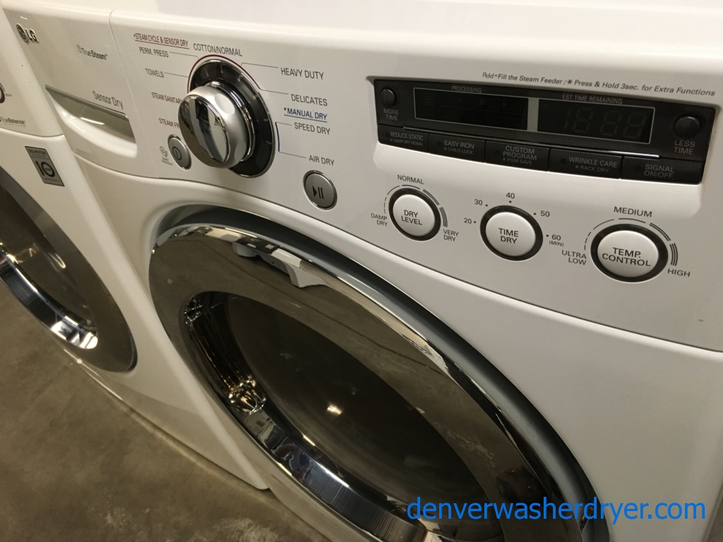 27″ LG Front-Load Stackable HE Direct-Drive Steam Washer & Electric 220v Steam Dryer Set, 1-Year Warranty