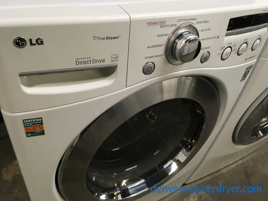 27″ LG Front-Load Stackable HE Direct-Drive Steam Washer & Electric 220v Steam Dryer Set, 1-Year Warranty