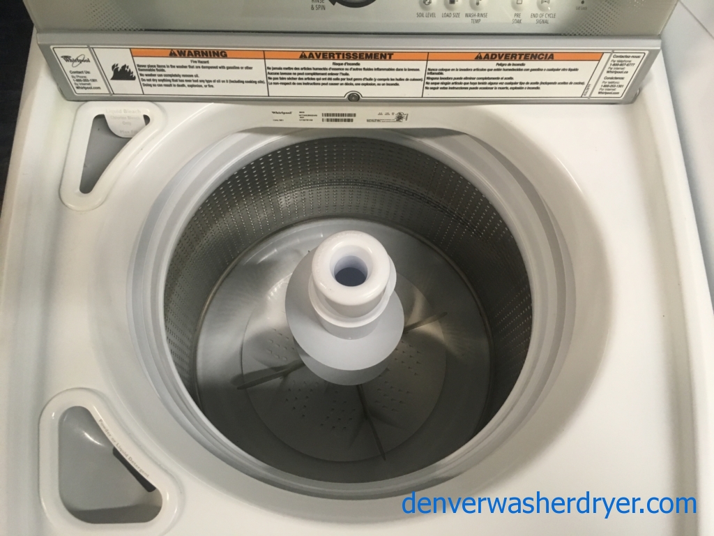 Quality Refurbished Whirlpool Direct-Drive Top-Load Washer with Agitator & Electric 220v Dryer, 1-Year Warranty