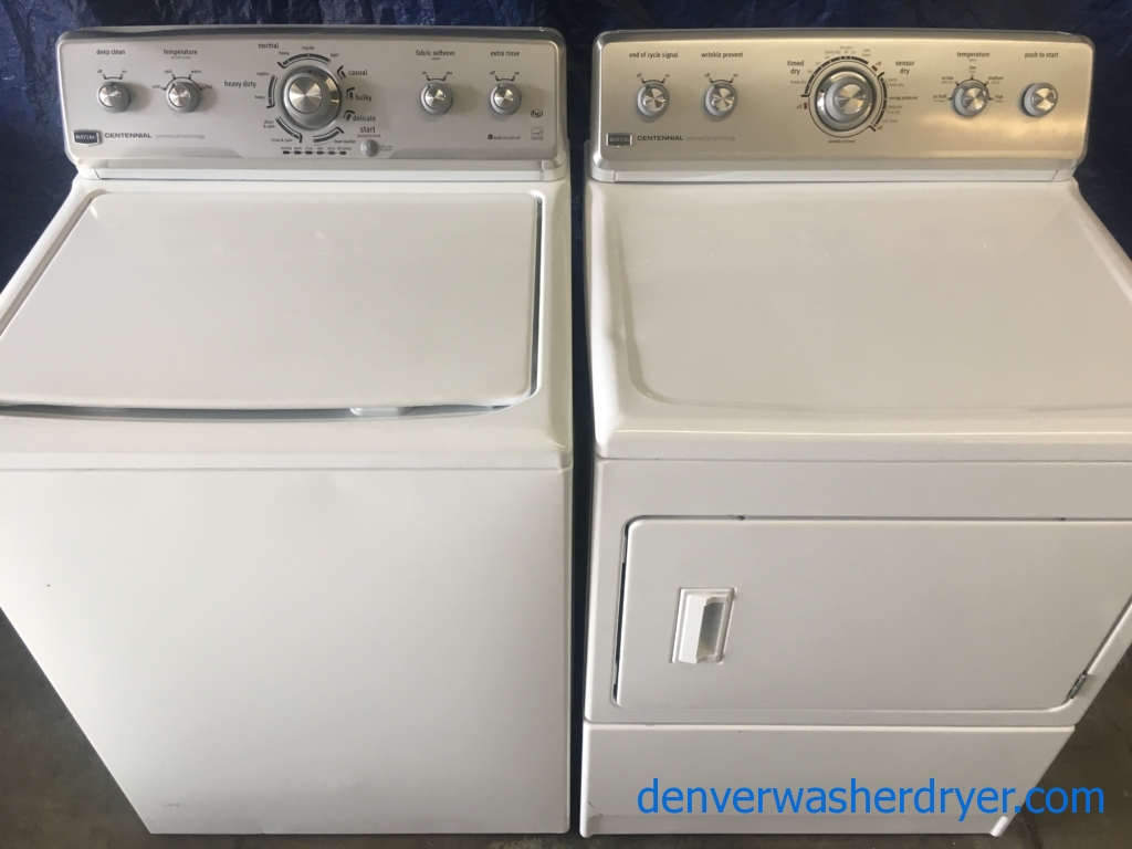 HE ENERGY STAR Maytag Centennial with Commercial Technology Top-Load Washer & Electric Dryer 220v, 1-Year Warranty