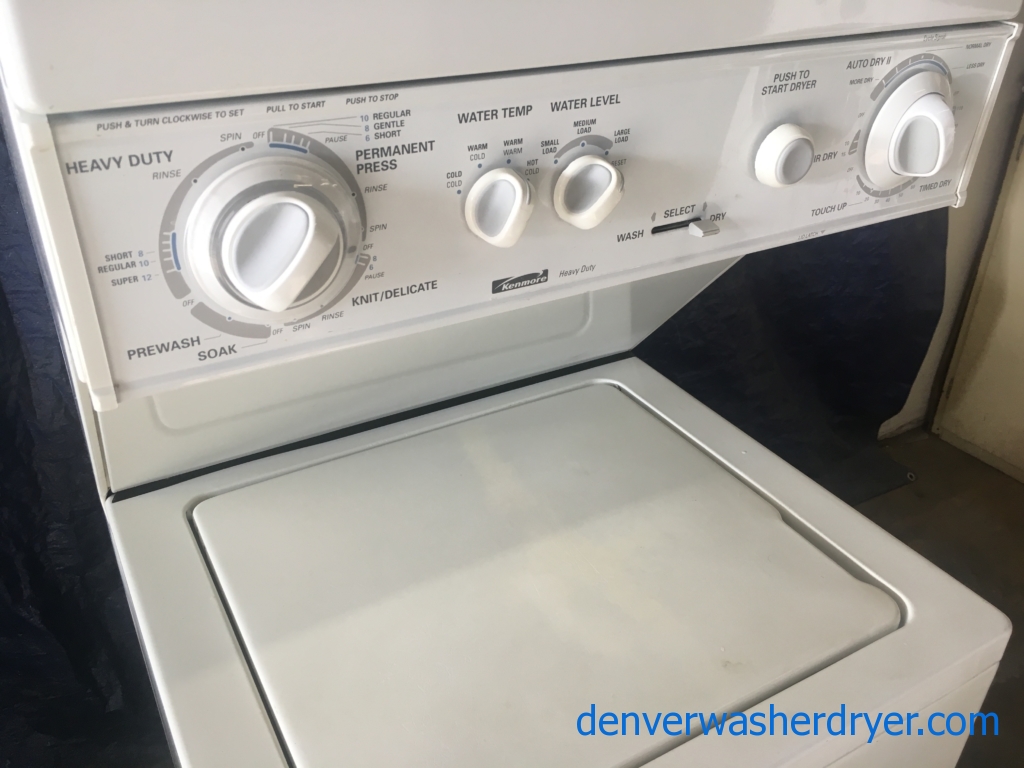 Quality Refurbished 24″ Heavy-Duty Direct-Drive Kenmore 110v Stacked Laundry Center, 1-Year Warranty