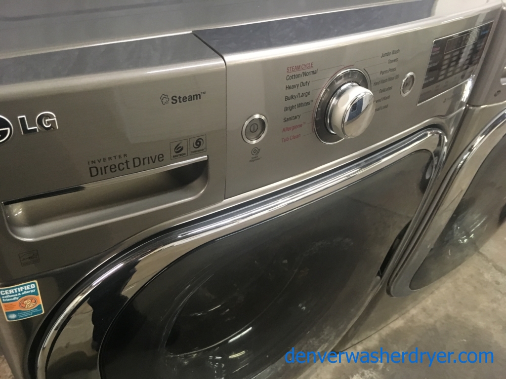 BRAND-NEW GINORMOUS 29″ LG HE Front-Load Stackable Direct-Drive Steam Washer & 29″ Electric Steam Dryer Set, 1-Year Warranty
