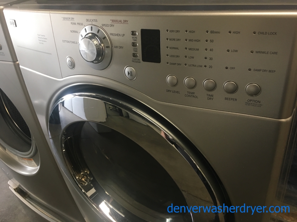 Quality Refurbished 27″ LG Front-Load Stackable Direct-Drive Washer & Electric Dryer Set w/Pedestals, 1-Year Warranty