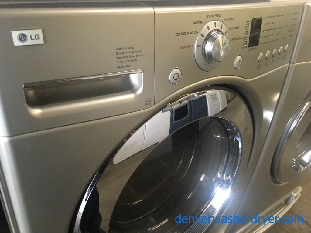 Quality Refurbished 27″ LG Front-Load Stackable Direct-Drive Washer & Electric Dryer Set w/Pedestals, 1-Year Warranty