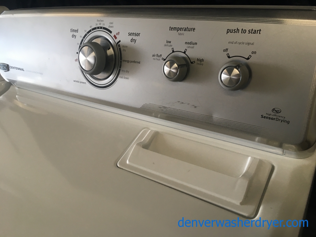 27″ Maytag Centennial Series HE Top-Load Washer & HE Electric Dryer Set, 1-Year Warranty
