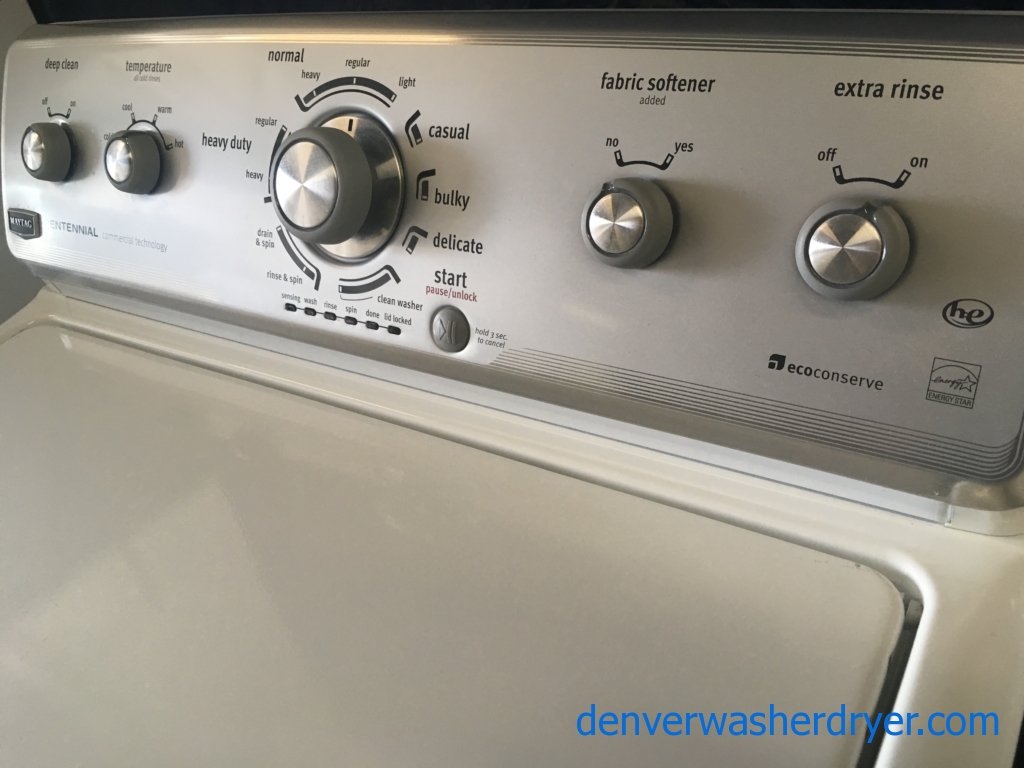 27″ Maytag Centennial Series HE Top-Load Washer & HE Electric Dryer Set, 1-Year Warranty